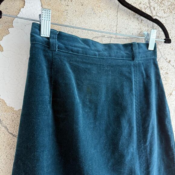 Vtg 90s Midi Skirt Teal Velvel A Line High Waist Casual Corner Womens XS Holiday - Picture 3 of 9